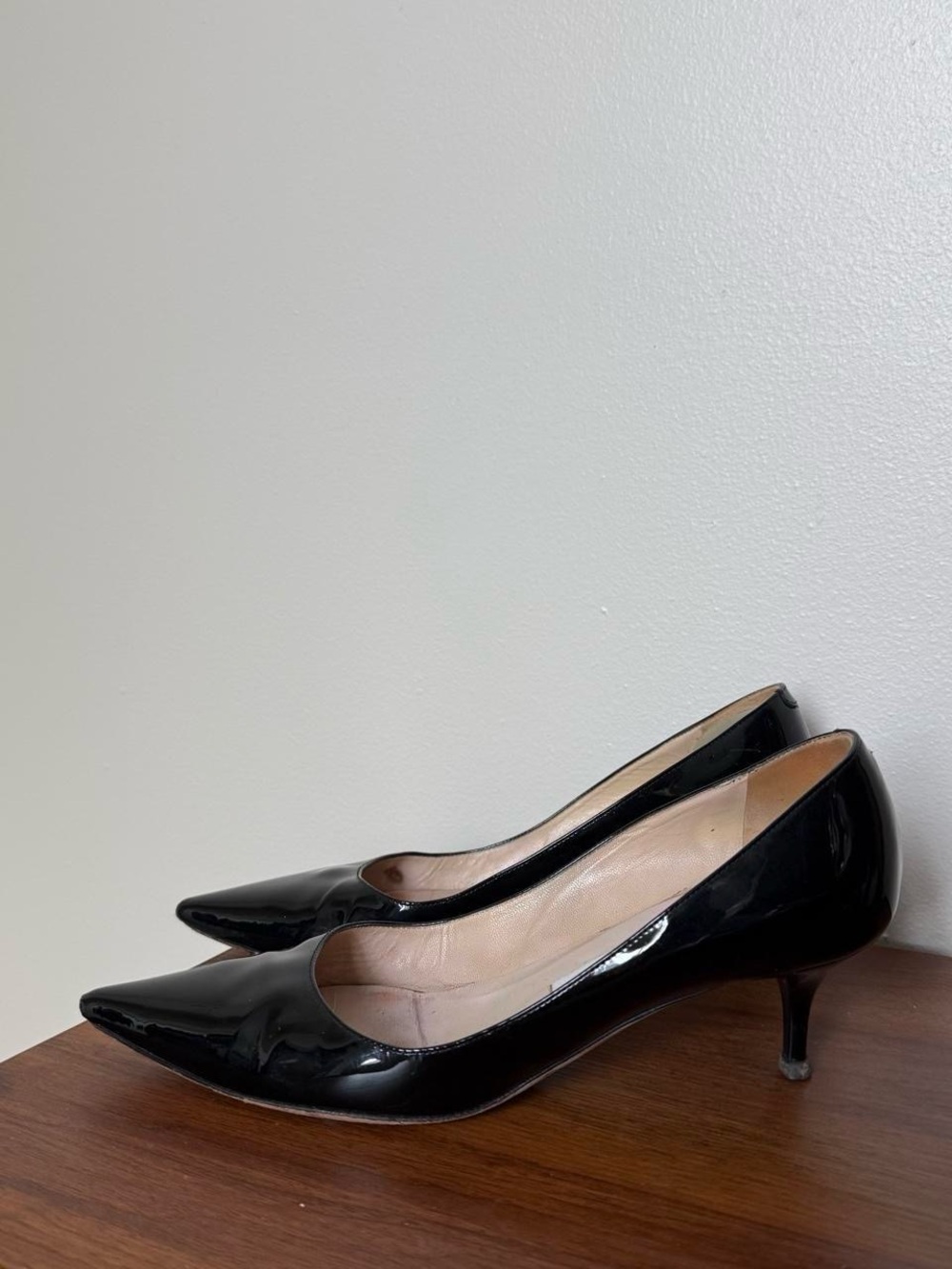Jimmy Choo Black Patent Pointed-Toe Low Heel Pumps